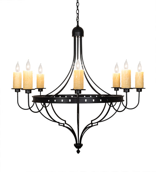 Meyda Lighting Bottini 48" 8-Light Textured Black Chandelier With Ivory Faux Candlelight