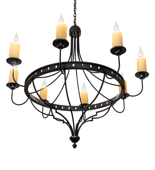 Meyda Lighting Bottini 48" 8-Light Textured Black Chandelier With Ivory Faux Candlelight