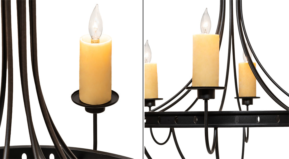 Meyda Lighting Bottini 48" 8-Light Textured Black Chandelier With Ivory Faux Candlelight