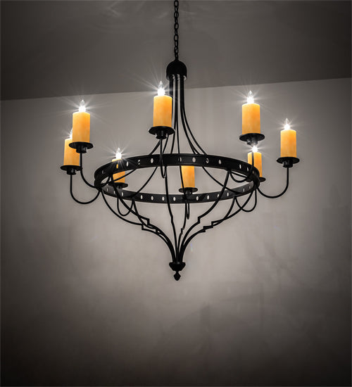 Meyda Lighting Bottini 48" 8-Light Textured Black Chandelier With Ivory Faux Candlelight