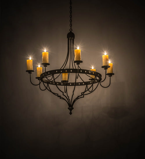 Meyda Lighting Bottini 48" 8-Light Wrought Iron Chandelier With Ivory Faux Candlelights