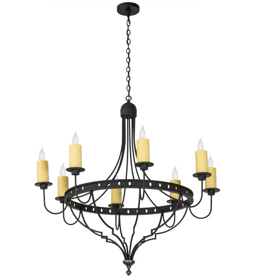 Meyda Lighting Bottini 48" 8-Light Wrought Iron Chandelier With Ivory Faux Candlelights