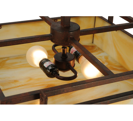Meyda Lighting Boulder Creek 27" 2-Light Rusty Nail Pendant Light With Beige Art Shade Glass