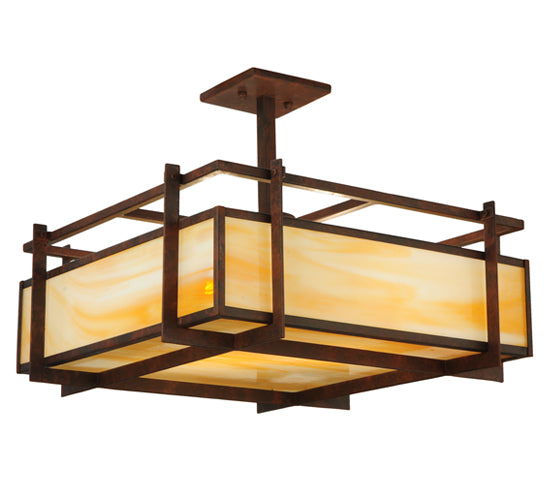 Meyda Lighting Boulder Creek 27" 2-Light Rusty Nail Pendant Light With Beige Art Shade Glass