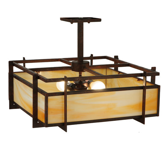 Meyda Lighting Boulder Creek 27" 2-Light Rusty Nail Pendant Light With Beige Art Shade Glass