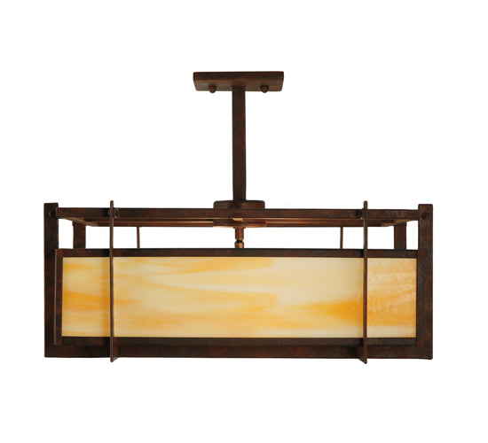 Meyda Lighting Boulder Creek 27" 2-Light Rusty Nail Pendant Light With Beige Art Shade Glass