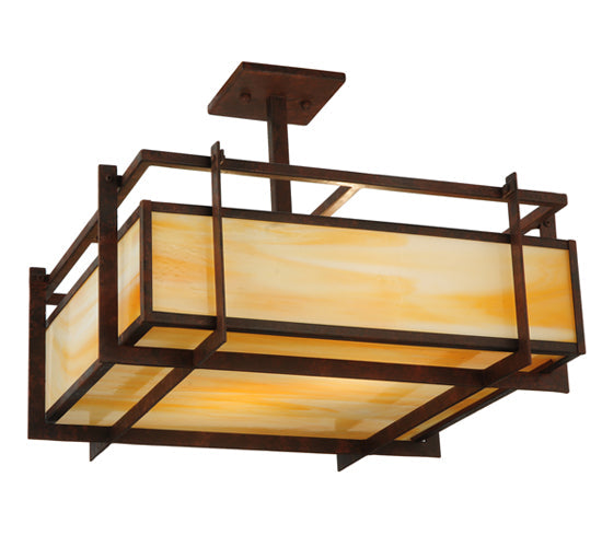 Meyda Lighting Boulder Creek 27" 2-Light Rusty Nail Pendant Light With Beige Art Shade Glass
