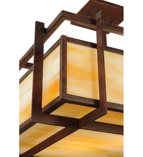 Meyda Lighting Boulder Creek 27" 2-Light Rusty Nail Pendant Light With Beige Art Shade Glass