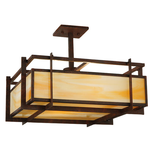 Meyda Lighting Boulder Creek 27" 2-Light Rusty Nail Pendant Light With Beige Art Shade Glass