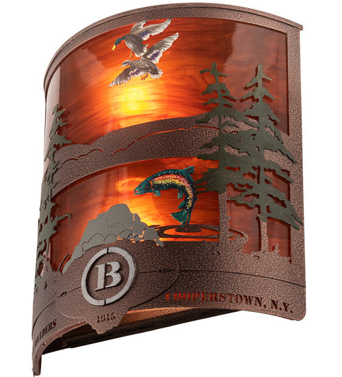 Meyda Lighting Boulders 12" 2-Light New Copper Vein Personalized Wall Sconce With Amber Maduro Idalight Shade