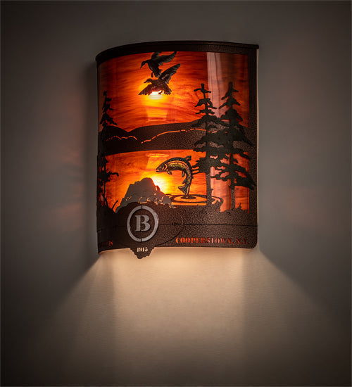 Meyda Lighting Boulders 12" 2-Light New Copper Vein Personalized Wall Sconce With Amber Maduro Idalight Shade
