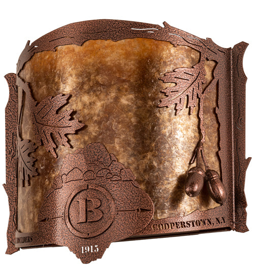 Meyda Lighting Boulders 12" New Copper Vein Personalized Wall Sconce With Amber Mica Shade Glass