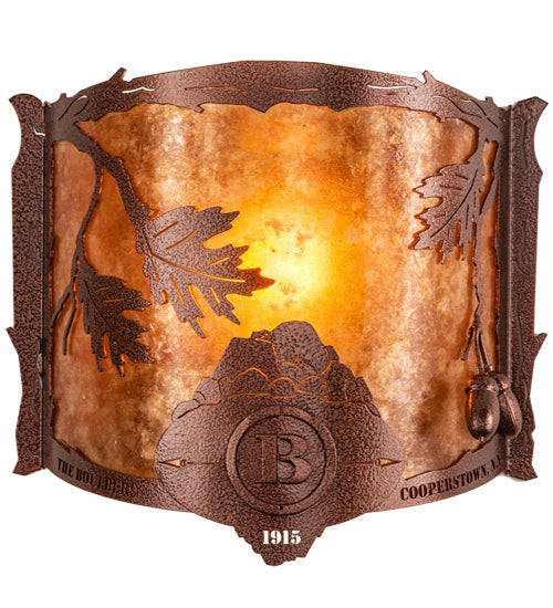 Meyda Lighting Boulders 12" New Copper Vein Personalized Wall Sconce With Amber Mica Shade Glass