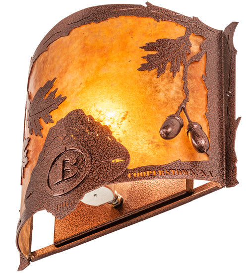 Meyda Lighting Boulders 12" New Copper Vein Personalized Wall Sconce With Amber Mica Shade Glass