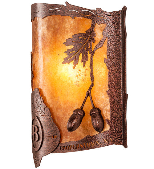Meyda Lighting Boulders 12" New Copper Vein Personalized Wall Sconce With Amber Mica Shade Glass