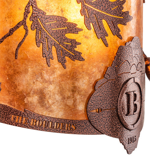 Meyda Lighting Boulders 12" New Copper Vein Personalized Wall Sconce With Amber Mica Shade Glass