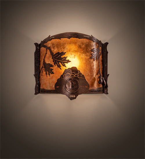 Meyda Lighting Boulders 12" New Copper Vein Personalized Wall Sconce With Amber Mica Shade Glass