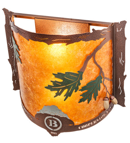 Meyda Lighting Boulders 16" 2-Light New Copper Vein Personalized Wall Sconce With Amber Mica & Silver Mica Shade Glass