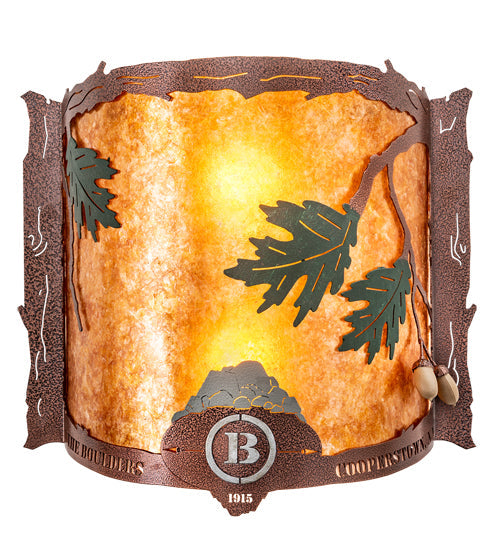 Meyda Lighting Boulders 16" 2-Light New Copper Vein Personalized Wall Sconce With Amber Mica & Silver Mica Shade Glass