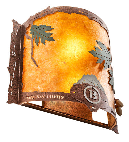 Meyda Lighting Boulders 16" 2-Light New Copper Vein Personalized Wall Sconce With Amber Mica & Silver Mica Shade Glass
