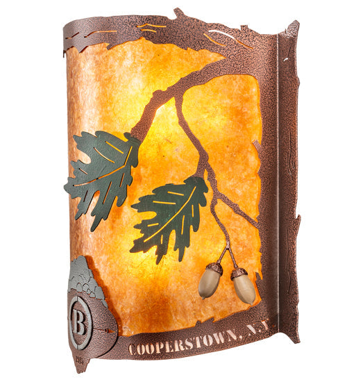 Meyda Lighting Boulders 16" 2-Light New Copper Vein Personalized Wall Sconce With Amber Mica & Silver Mica Shade Glass