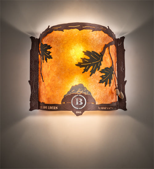 Meyda Lighting Boulders 16" 2-Light New Copper Vein Personalized Wall Sconce With Amber Mica & Silver Mica Shade Glass