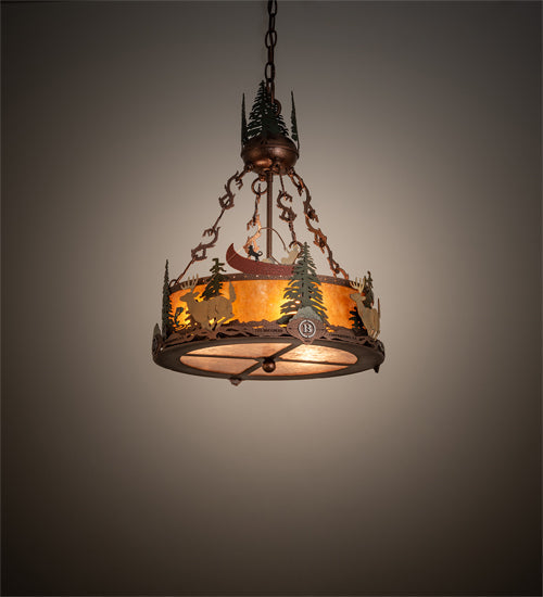 Meyda Lighting Boulders 16" 3-Light New Copper Vein Personalized Inverted Pendant Light With Amber Mica & Silver Mica Shade Glass