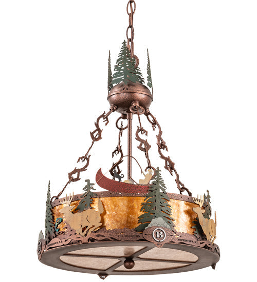 Meyda Lighting Boulders 16" 3-Light New Copper Vein Personalized Inverted Pendant Light With Amber Mica & Silver Mica Shade Glass