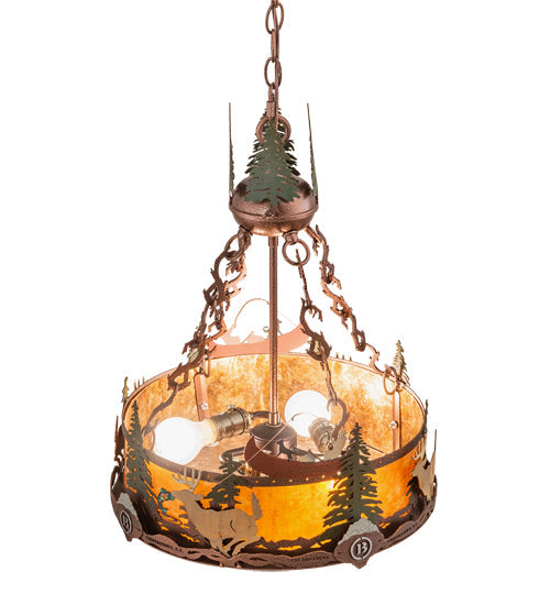 Meyda Lighting Boulders 16" 3-Light New Copper Vein Personalized Inverted Pendant Light With Amber Mica & Silver Mica Shade Glass