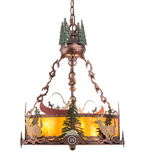 Meyda Lighting Boulders 16" 3-Light New Copper Vein Personalized Inverted Pendant Light With Amber Mica & Silver Mica Shade Glass