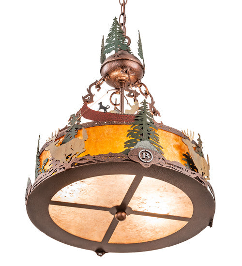 Meyda Lighting Boulders 16" 3-Light New Copper Vein Personalized Inverted Pendant Light With Amber Mica & Silver Mica Shade Glass
