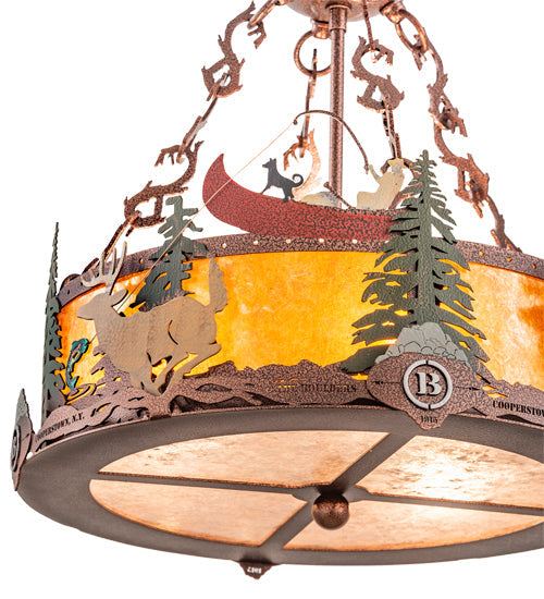 Meyda Lighting Boulders 16" 3-Light New Copper Vein Personalized Inverted Pendant Light With Amber Mica & Silver Mica Shade Glass