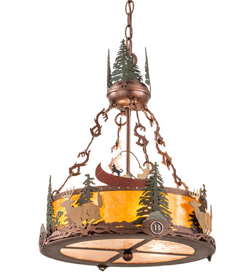 Meyda Lighting Boulders 16" 3-Light New Copper Vein Personalized Inverted Pendant Light With Amber Mica & Silver Mica Shade Glass