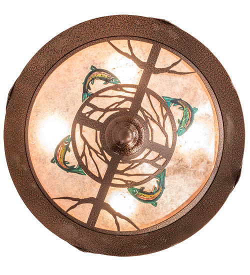 Meyda Lighting Boulders 16" 4-Light New Copper Vein & Hand Paint Personalized Inverted Pendant Light With Amber & Silver Mica Shade Glass