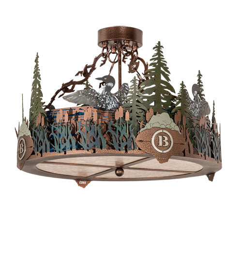 Meyda Lighting Boulders 22" 4-Light New Copper Vein & Hand Paint Personalized Semi-flush Mount Light With Multi-Colored Shade Glass