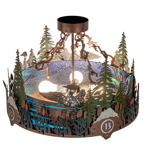 Meyda Lighting Boulders 22" 4-Light New Copper Vein & Hand Paint Personalized Semi-flush Mount Light With Multi-Colored Shade Glass