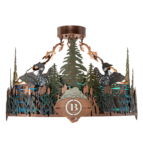 Meyda Lighting Boulders 22" 4-Light New Copper Vein & Hand Paint Personalized Semi-flush Mount Light With Multi-Colored Shade Glass