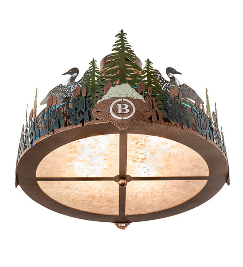 Meyda Lighting Boulders 22" 4-Light New Copper Vein & Hand Paint Personalized Semi-flush Mount Light With Multi-Colored Shade Glass