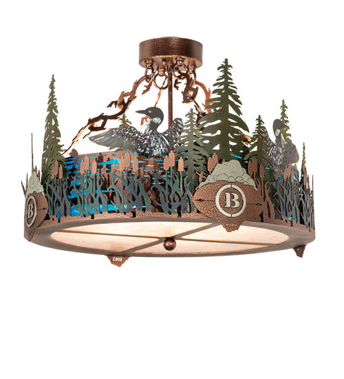 Meyda Lighting Boulders 22" 4-Light New Copper Vein & Hand Paint Personalized Semi-flush Mount Light With Multi-Colored Shade Glass