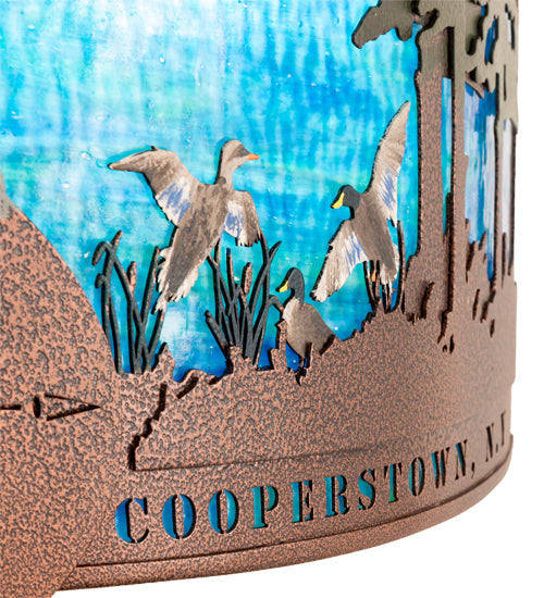 Meyda Lighting Boulders 30" 4-Light New Copper Vein & Hand Paint Personalized Wall Sconce With Orange & Blue Shade Glass