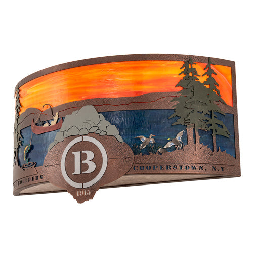 Meyda Lighting Boulders 30" 4-Light New Copper Vein & Hand Paint Personalized Wall Sconce With Orange & Blue Shade Glass