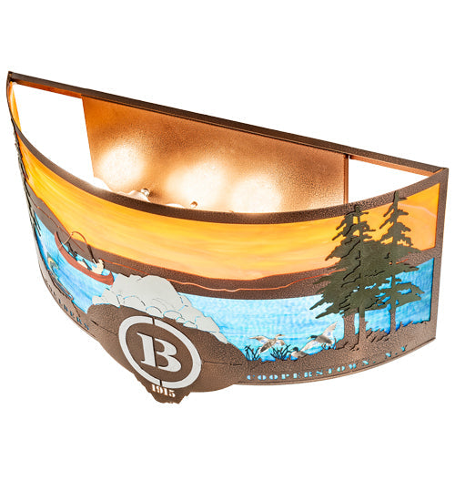 Meyda Lighting Boulders 30" 4-Light New Copper Vein & Hand Paint Personalized Wall Sconce With Orange & Blue Shade Glass