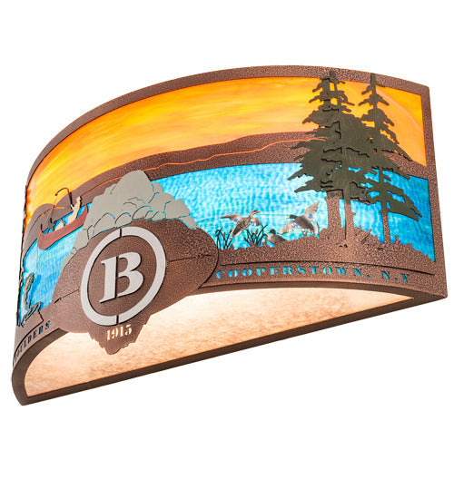 Meyda Lighting Boulders 30" 4-Light New Copper Vein & Hand Paint Personalized Wall Sconce With Orange & Blue Shade Glass