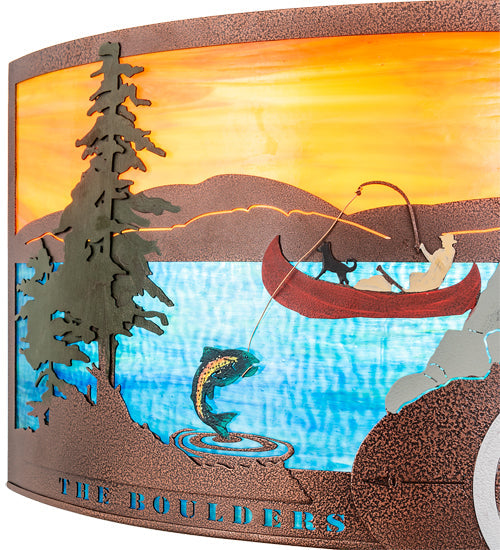 Meyda Lighting Boulders 30" 4-Light New Copper Vein & Hand Paint Personalized Wall Sconce With Orange & Blue Shade Glass