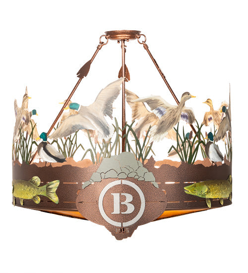 Meyda Lighting Boulders 30" 6-Light New Copper Vein & Hand Paint Personalized Semi-flush Mount Light With Amber Mica Shade Glass