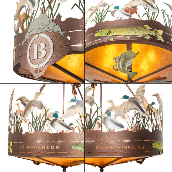Meyda Lighting Boulders 30" 6-Light New Copper Vein & Hand Paint Personalized Semi-flush Mount Light With Amber Mica Shade Glass