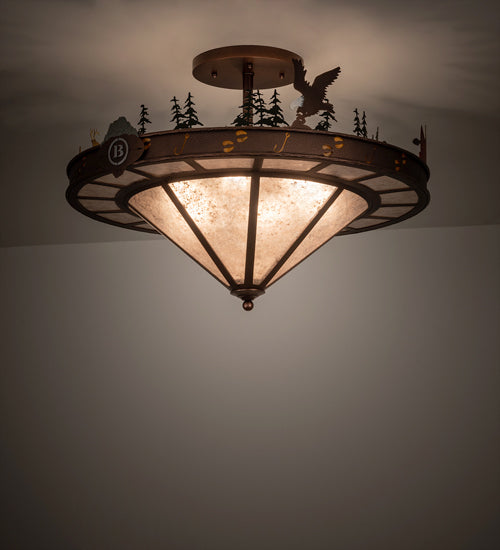 Meyda Lighting Boulders 32" 6-Light New Copper Vein Personalized Semi-flush Mount Light With Amber Mica & Silver Mica Shade Glass