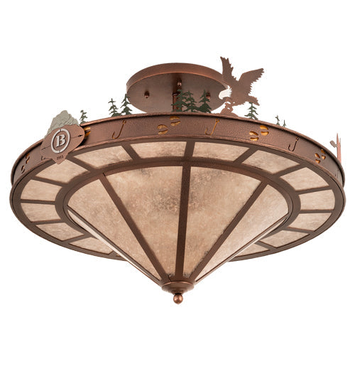 Meyda Lighting Boulders 32" 6-Light New Copper Vein Personalized Semi-flush Mount Light With Amber Mica & Silver Mica Shade Glass