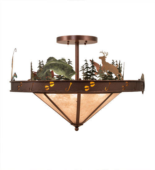 Meyda Lighting Boulders 32" 6-Light New Copper Vein Personalized Semi-flush Mount Light With Amber Mica & Silver Mica Shade Glass