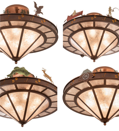 Meyda Lighting Boulders 32" 6-Light New Copper Vein Personalized Semi-flush Mount Light With Amber Mica & Silver Mica Shade Glass